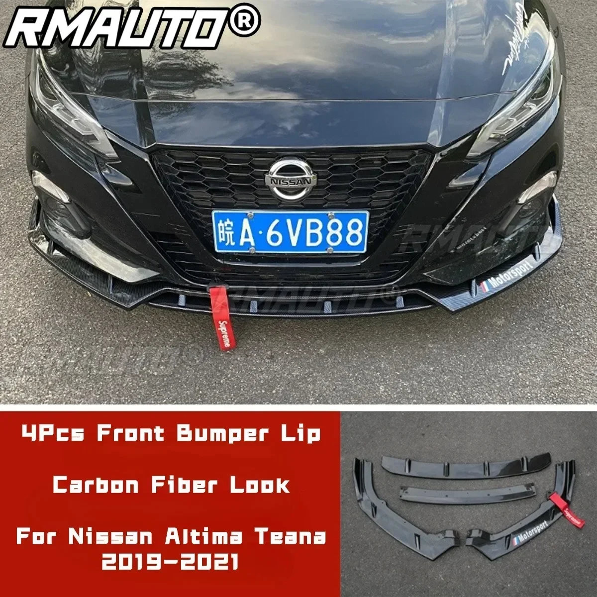 For Altima Teana Body Kit Bumper Lip Glossy Black Sport Style Bumper Spoiler For Nissan Altima Teana 2019-2021 Car Accessories