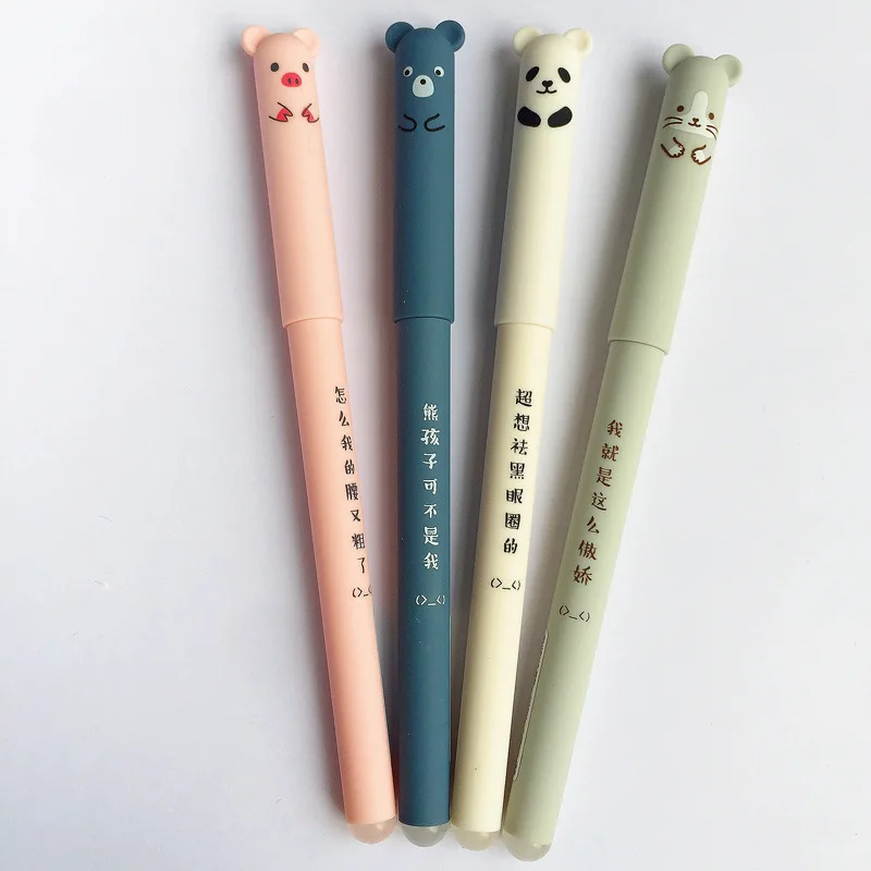 Kawaii Pig Bear Cat Mouse Erasable Gel Pen School Office Supplies Stationery Gift 0.35mm Blue Black Ink