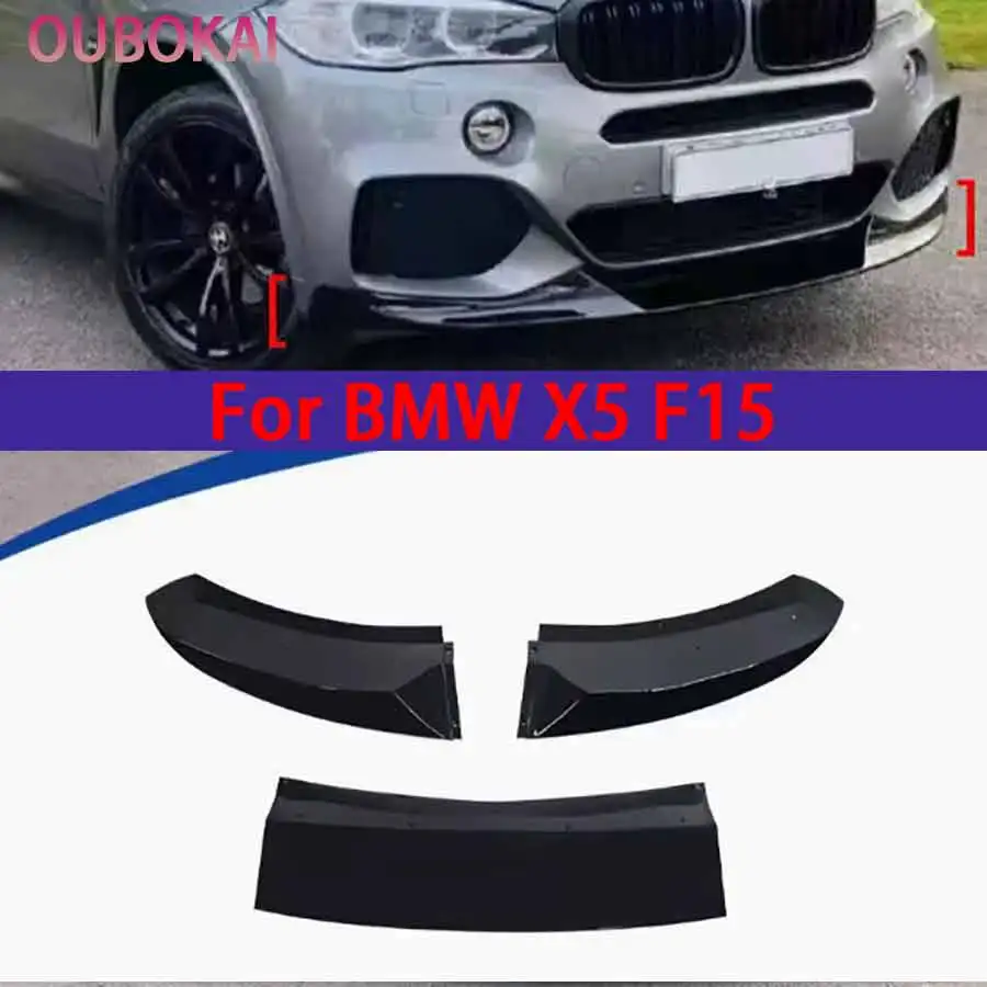 For BMW X5 F15 2014-2019 Bright Black Car Front Bumper Lip glossy black Front lip Diffuser Front Chin Spoiler Body Kit