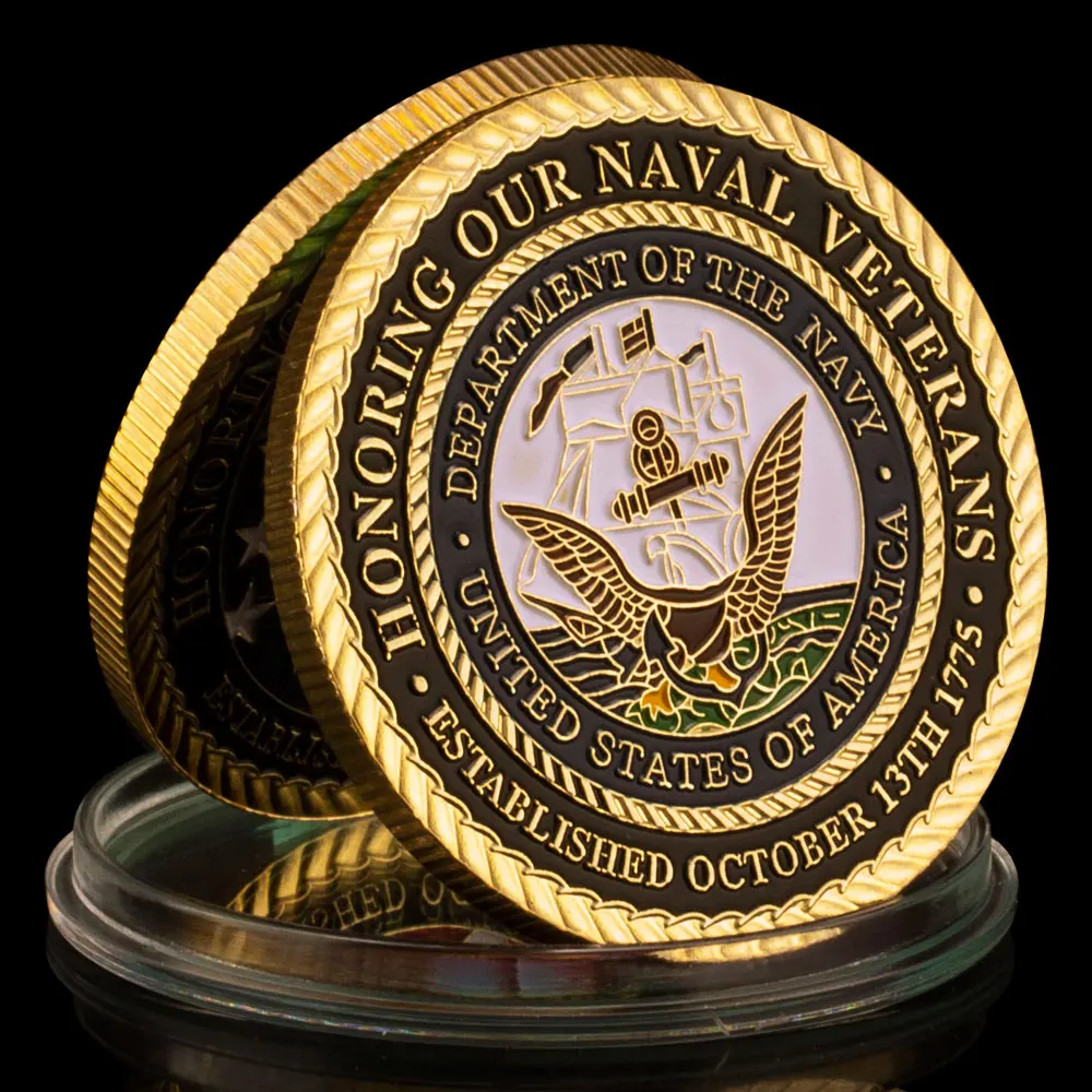 Gold Plated Souvenir Coin US Honoring Our Naval Veteran Challenge Department of the Navy Flying Eagle Military Coin