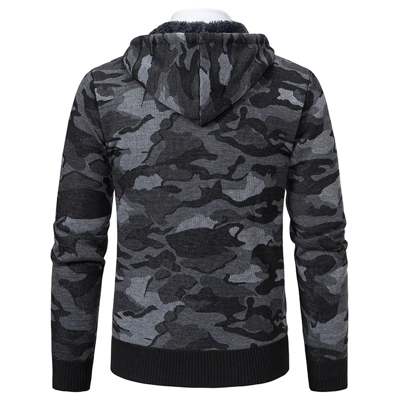 Cárdigan con capucha para hombre, suéter de punto, abrigo, forro polar, chaquetas de punto de camuflaje informales para otoño e invierno