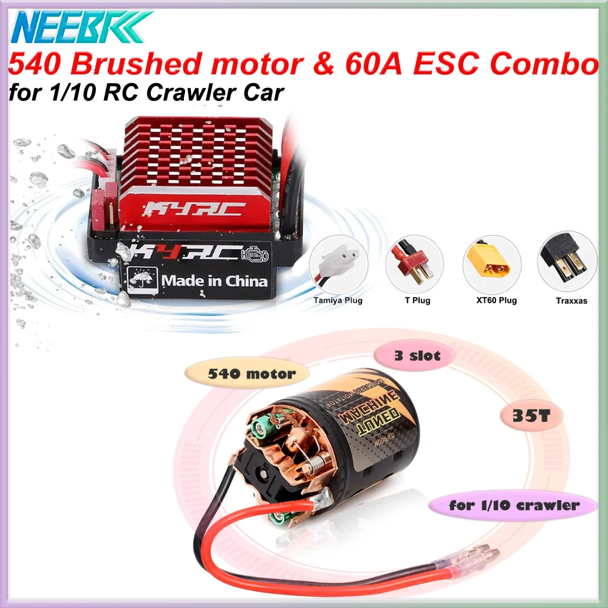 540 Brushed Motor 35/45T 55T 3-Slot 360A 60A ESC Combo for 1/10 RC Crawler Car Axial SCX10 90046 Traxxas TRX4 D90 MST Slash TRX6