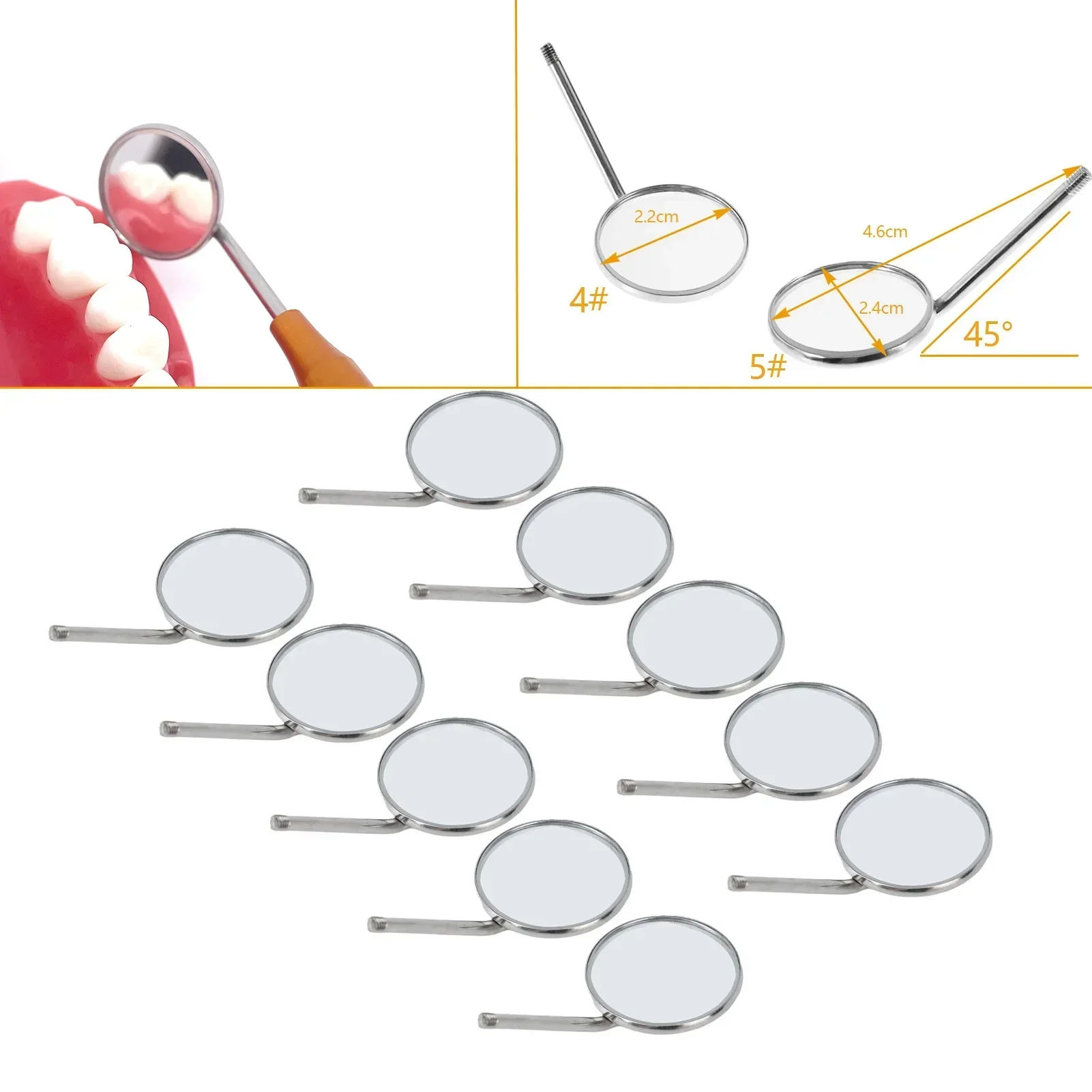 

10Pcs/set Dental Mouth Mirror Reflector Mirror Stainless Steel Material for Oral Examination Tooth Cleaning Oral Care