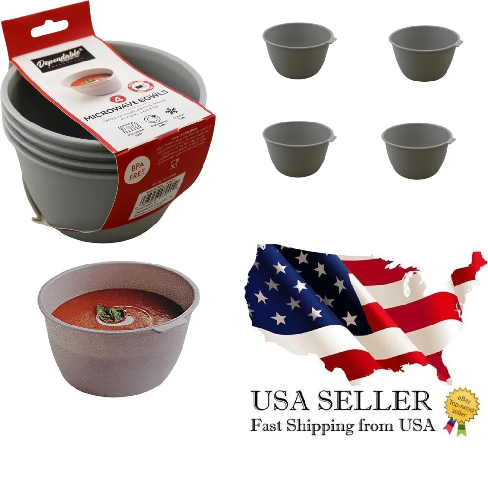 

4 Piece Microwave Safe Bowls 26 oz BPA Free Plastic Soup Containers Dishwasher Safe for Food Heating and Storage