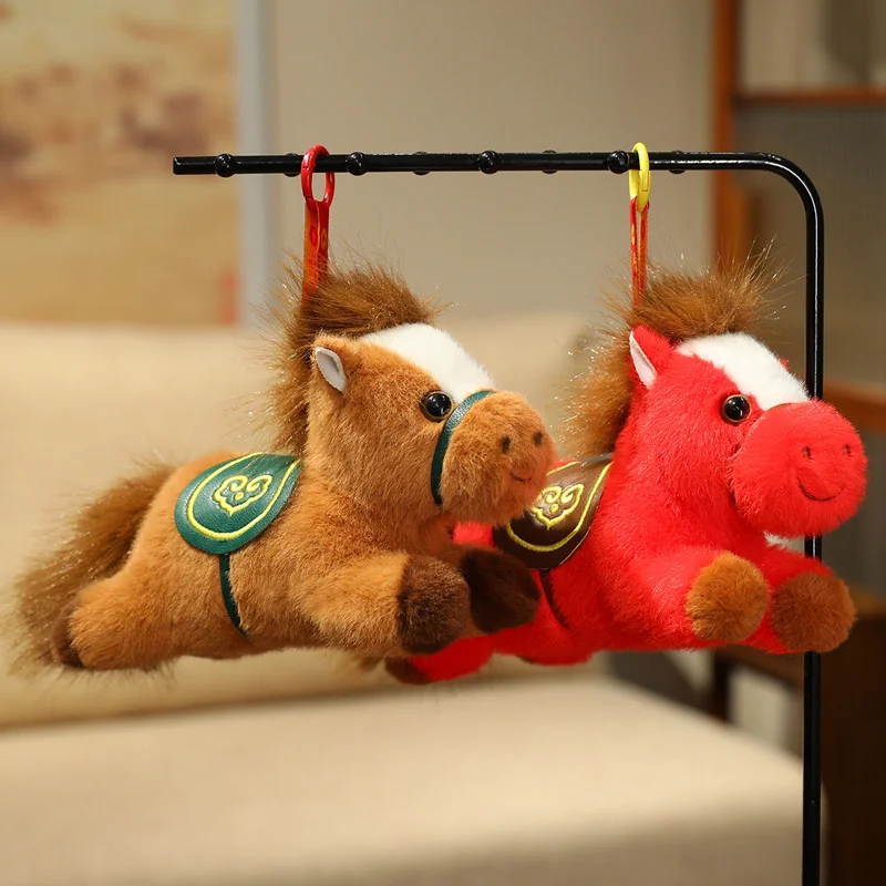 New 2026 Prone Pony Plush Animals Dolls Red Brown Horse Toys Baby Sleeping Pillow Baby Friends Birthday New Year Gifts for Baby