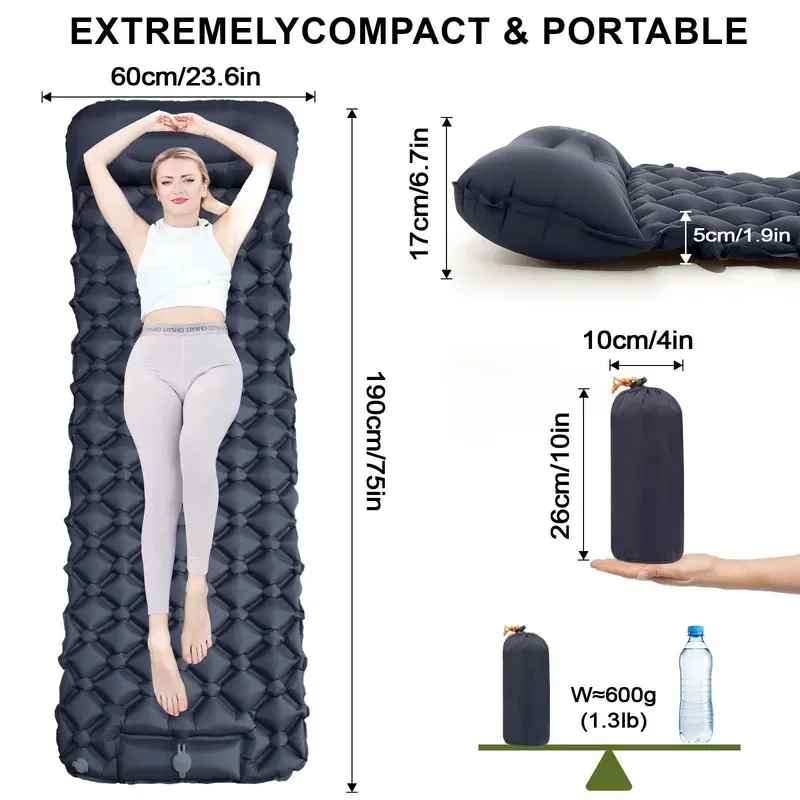 Ultralight Inflatable Camping Sleeping Pad Built-in Pump Air Mattress With Pillow Waterproof Portable Sleeping Mat For Outdoor T image 5