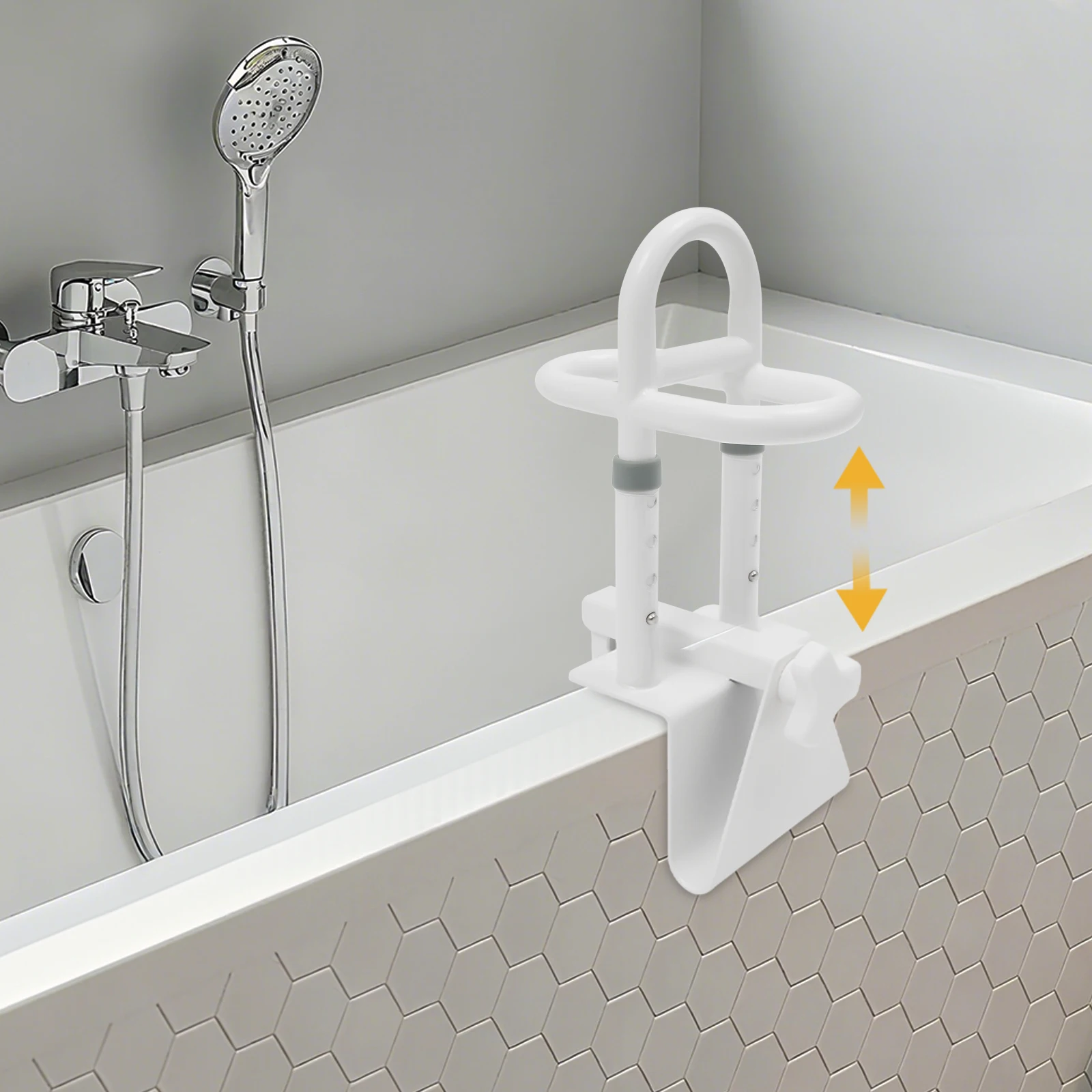 

White Adjustable Bathtub Safety Rail, Carbon Steel Safety Rail Triple Handle for Bathtubs with a Wall Thickness of 3.5 to 6.7in