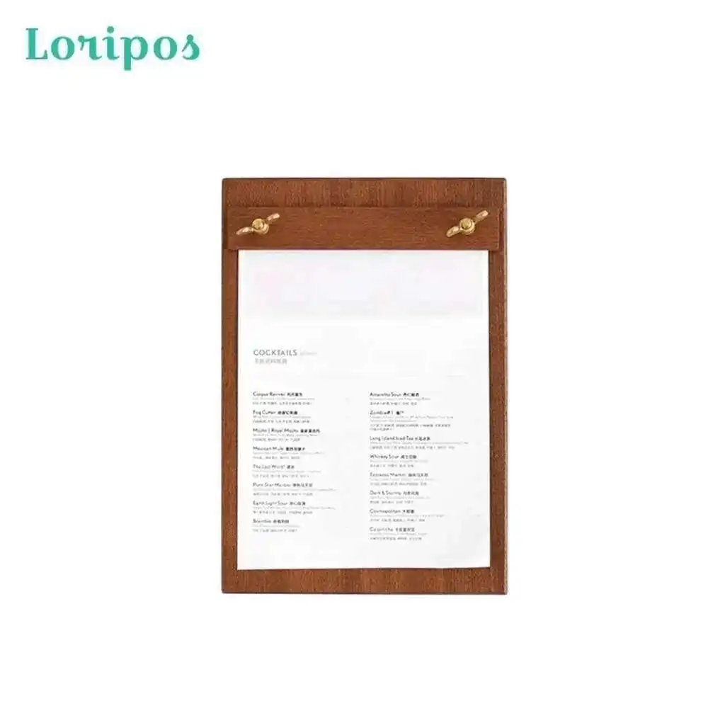 Brass Solid Wood Shop Display Menu Clip File Holder Desktop Cushion Panel Wall Mount Bill Clip Hanger Board Menu Display Rack