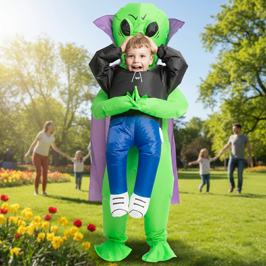 

2026 Inflatable Cloak Alien Costume for Kids Funny Blow Up Suit Carnival Party Holiday Gift