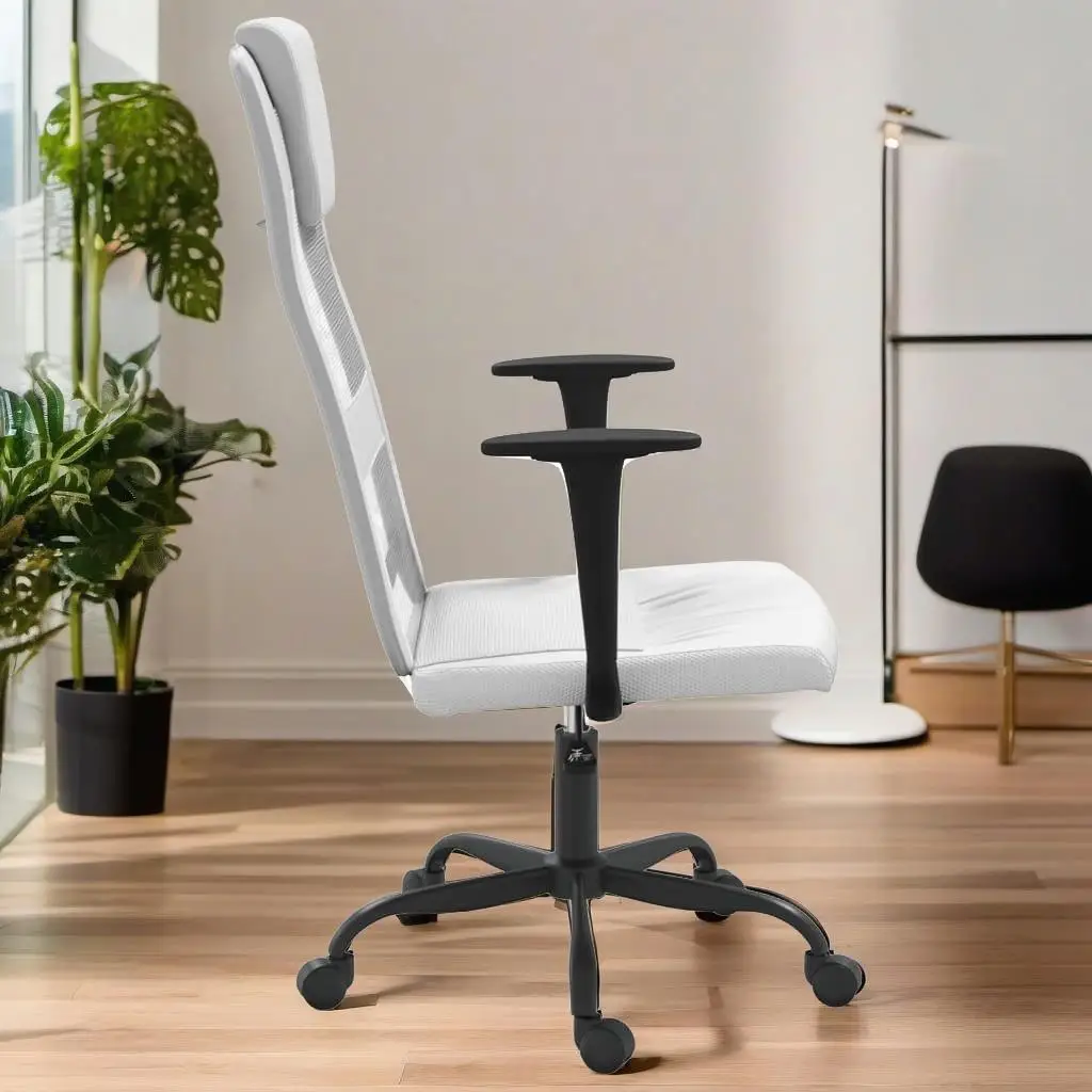 Ergonomic White Mesh & Faux Leather Office Chair - Comfortable & Stylish Design