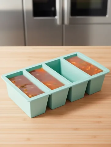 1pc Silicone Freezer Tray with Lid - Durable Kitchen Storage for Soup, Broth & Sauces - Stackable Food Prep Container