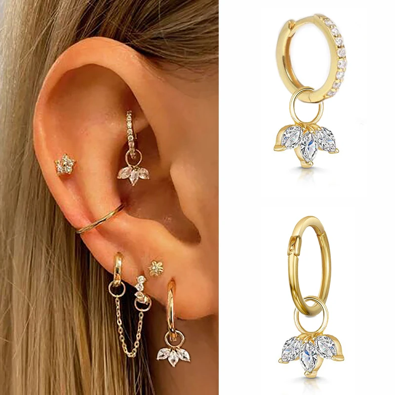 1pc Crown Pendant Dangle Earrings For Teen Girl Kpop Style Gold Color Stainless Steel Hoops Ear Cartilage Rook Piercing Jewelry