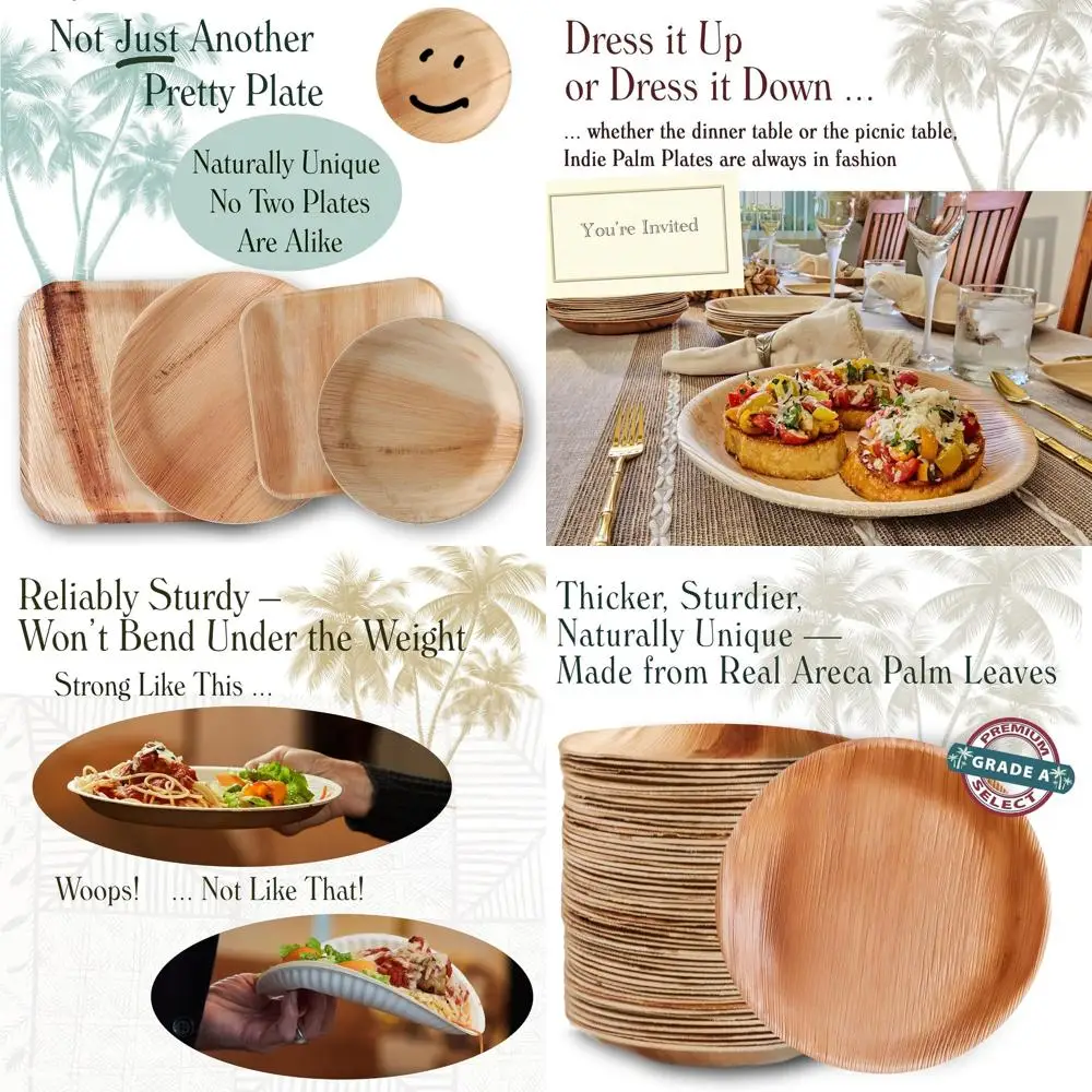 

100 Pack 10 Inch Round Palm Leaf Plates - Heavy Duty, Compostable, Biodegradable - Eco-Friendly Party & Event Plates