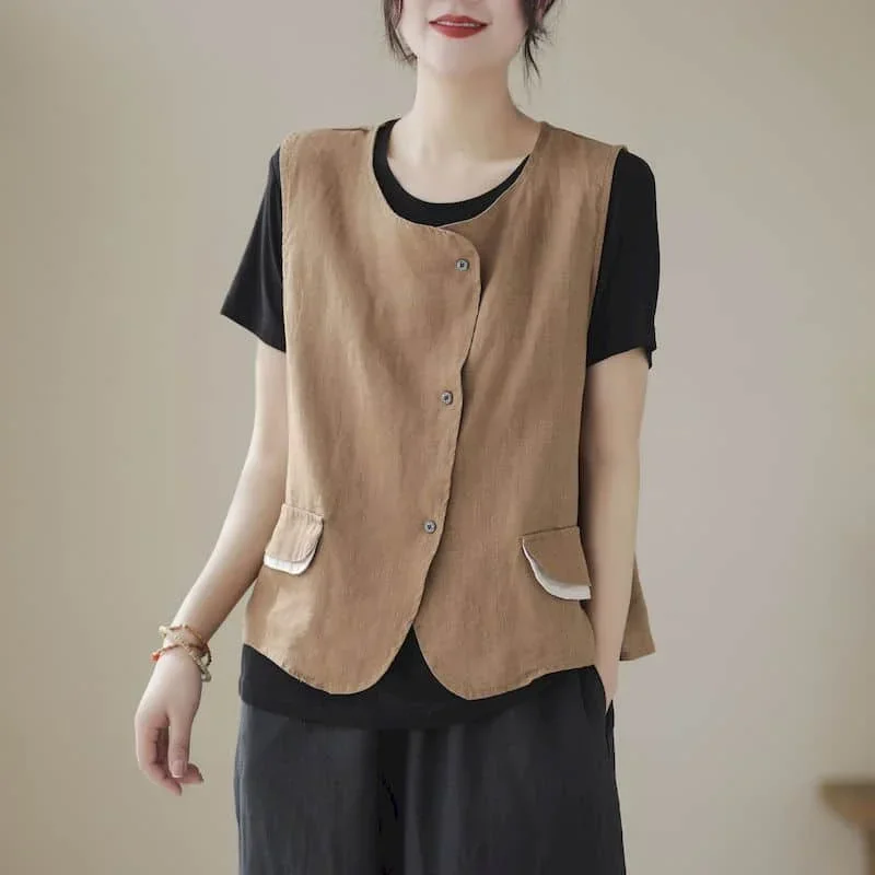

Sleeveless Vest for Women Tops Cotton Korean Style Solid Thin Single Breasted Casual Loose Tanks V-neck Cardigan Women Clothing