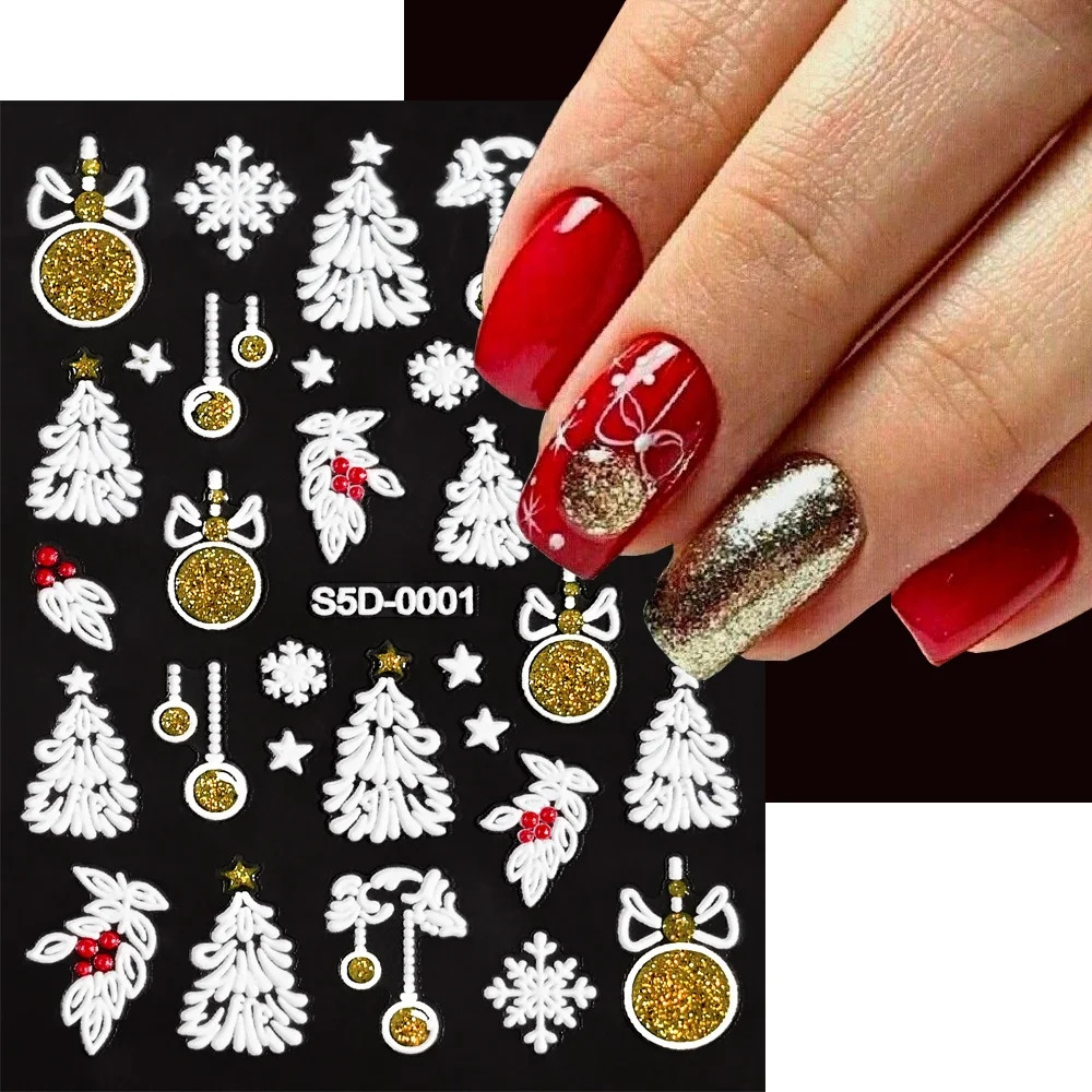 

1pc 5D Shiny Christmas Nail Stickers Winter Christmas Tree/Bell/Snowflakes Xmas Nail Decals Gold Christmas Holiday Nail Stickers
