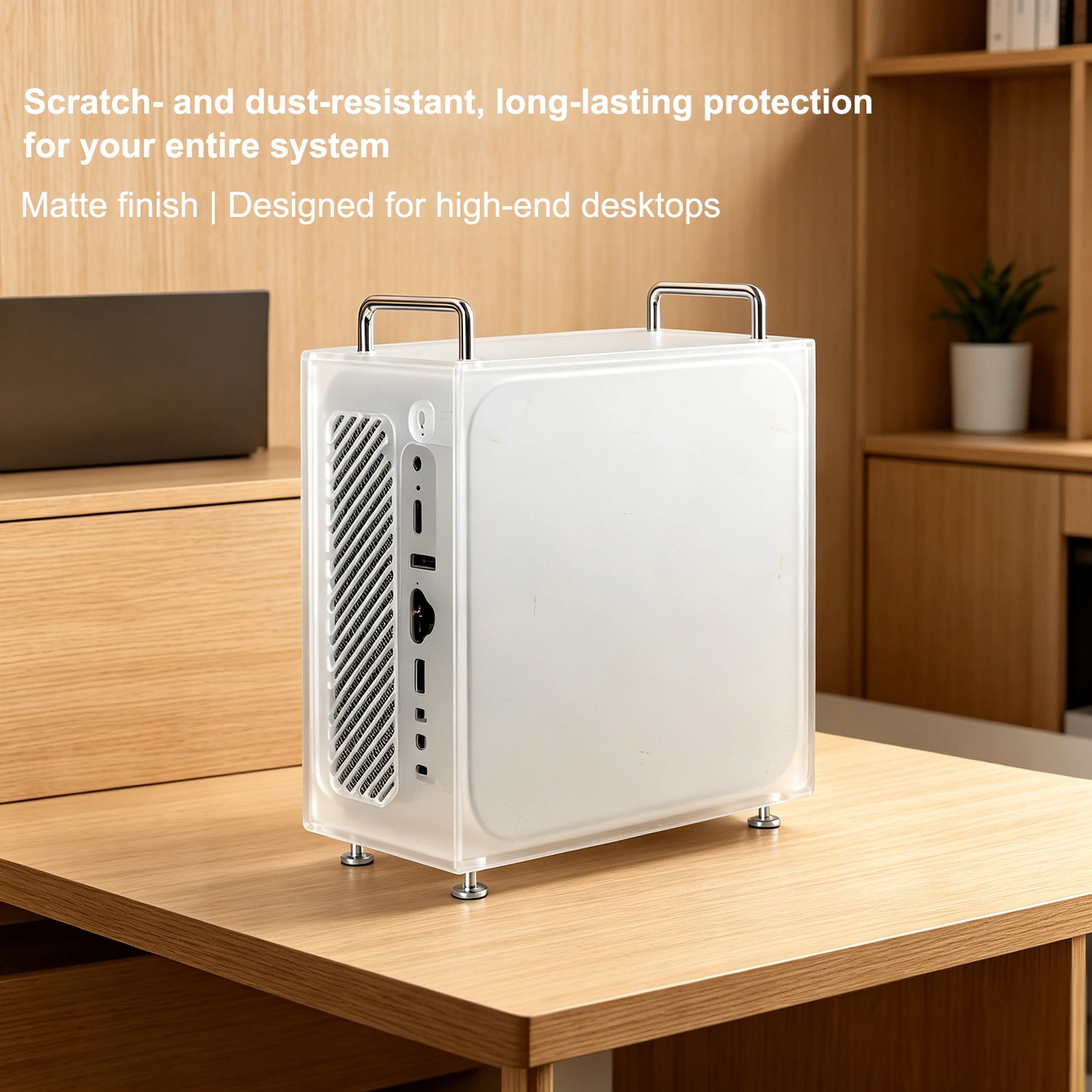 Frosted Acrylic Vertical Stand Case for Mac Studio M1/M2/M4 Ultra with Full Port Access Magnetic Side Cover Cooling Ventilation