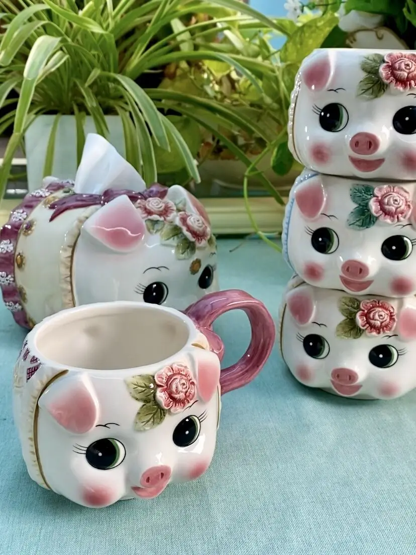 Large Ceramic Pig Tea Coffee Mugs, Milk Mug, Home Decor Crafts, Porcelain Sculpture, Cartoon Animals Tea Cup, Wedding Decoration