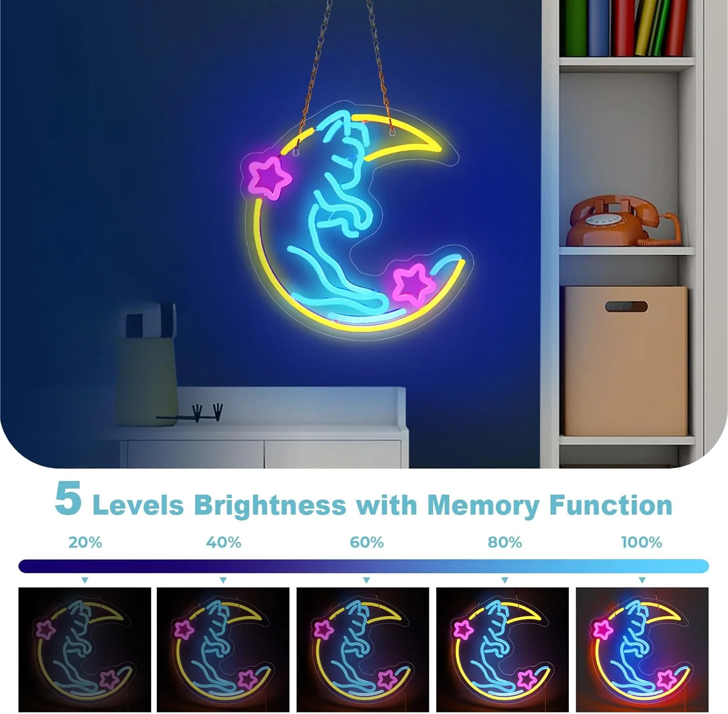 Cat Moon LED Neon Light Sign Dimmable Cute Neon Sign For Wall Living Room Party Shop Club Office Bar Art Decor Birthday Gift