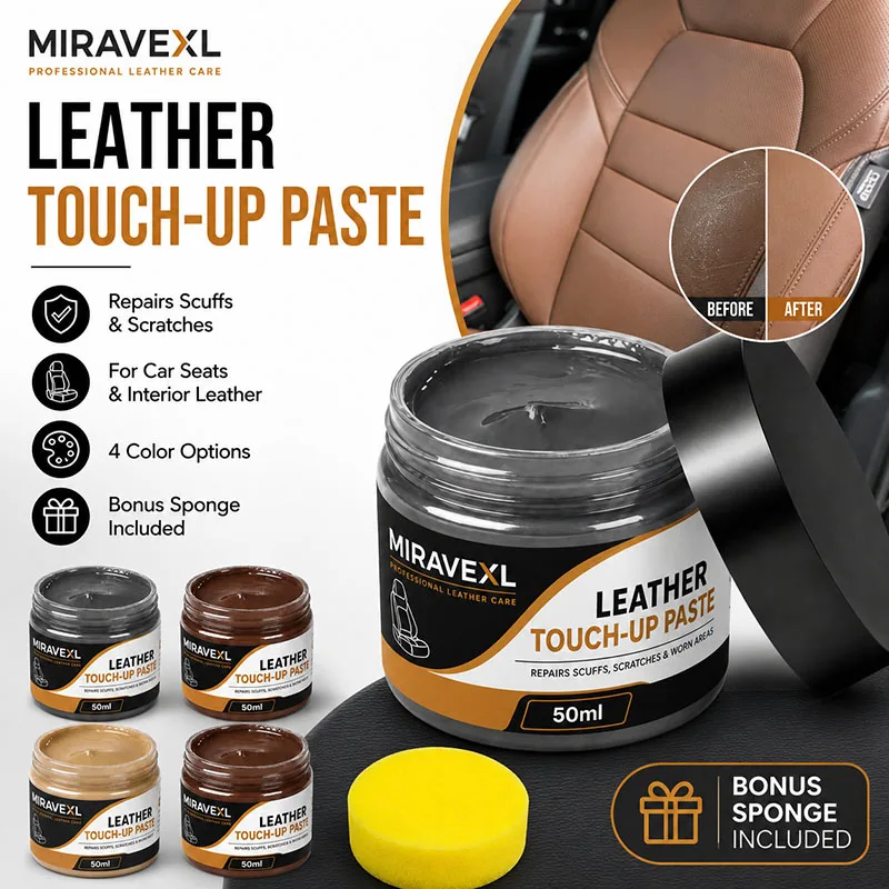MIRAVEXL Leder-Reparaturpaste 50ml, Lederfarb-Erneuerer für Autositze, Sofas, Schuhe, Vinyl - Repariert Schrammen & Kratzer – Detail 3
