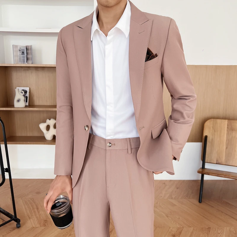 

2023 Solid Color Suit (Blazer+ Western Pants) Korean Version Slim Handsome Boutique New Men's Fashion Trend Blazer Two-piece Set