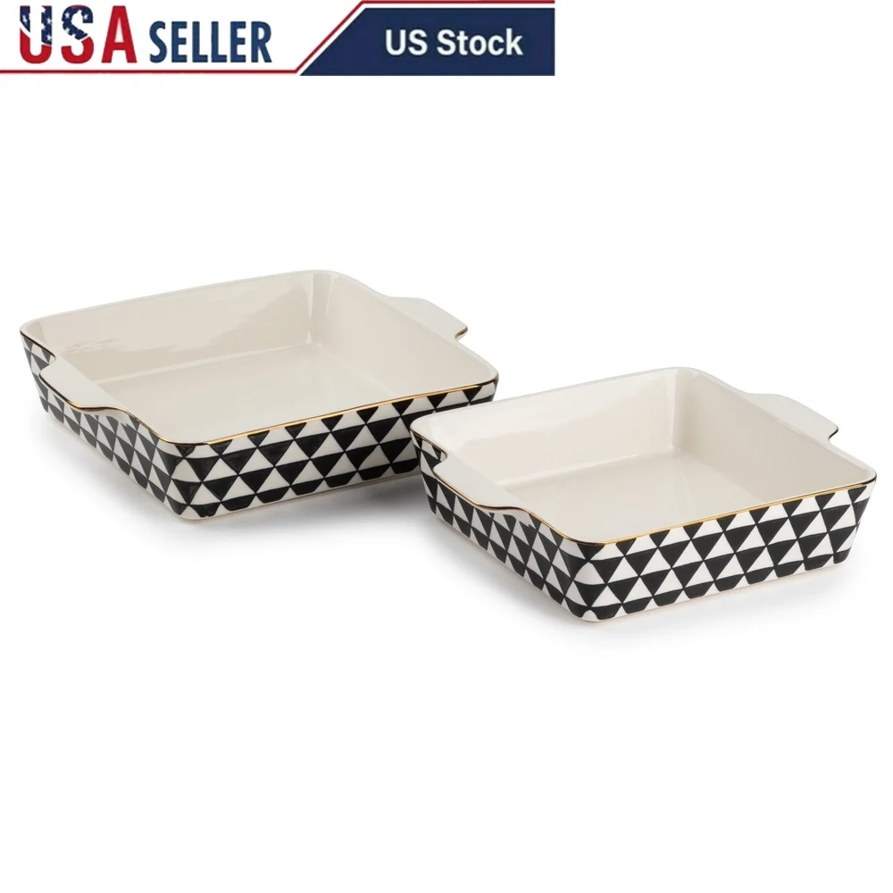 

2-Piece Stoneware Square Baker Set Oven Microwave Dishwasher Safe Ideal Baking Serving 1.5 Quart 2 Quart 8 Inch 9 Inch