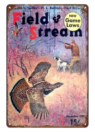 1939 Field & Stream quail hunting Art by Lynn Bogue Hunt metal tin sign