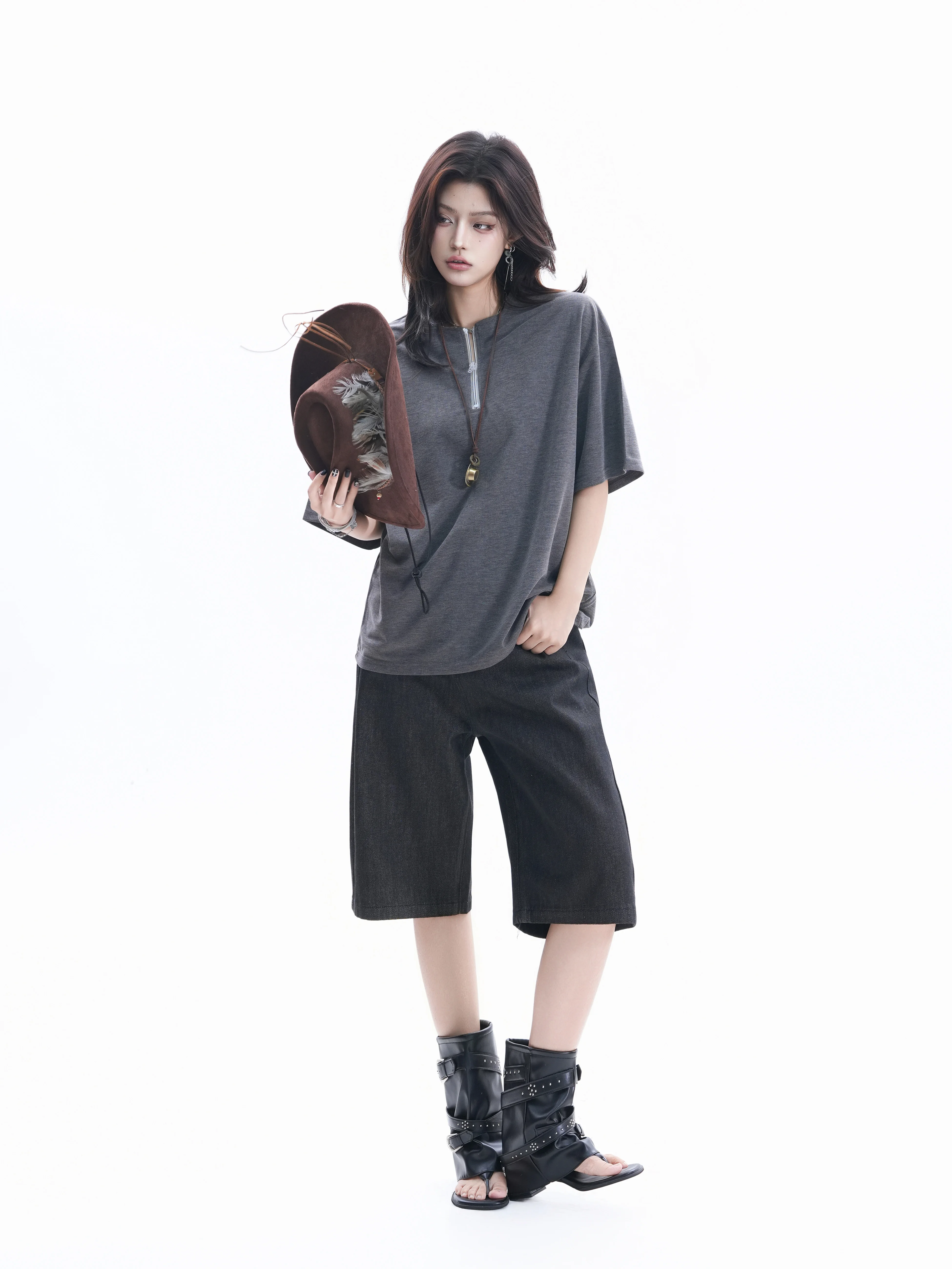 

Casual Short Sleeve T-Shirt Women's Versatile Commute Style Half Zip Loose Fit Polyester Cotton Blend Summer Top