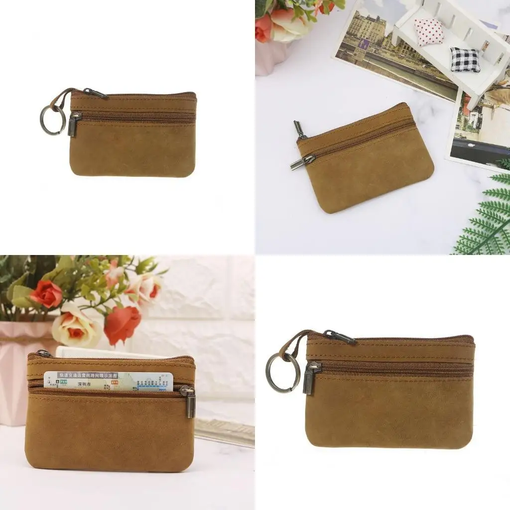 

D46D Vintage Leather Men's Zipper Purses Coin Purse Cash Change Wallet for Key Holder Business Money Gift