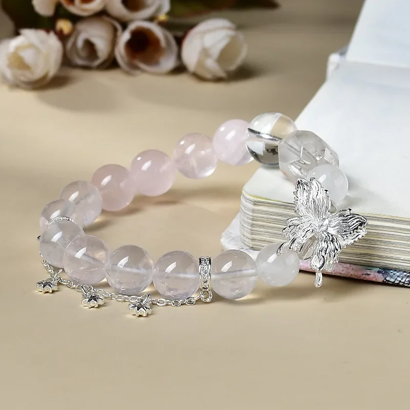 

Natural White Asai Pink Crystal Butterfly Bracelet Ladies Light Luxury Fashion Bracelet