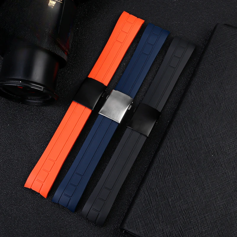 For Mido Rudder M005 Anti-Allergy Waterproof Black Watch Strap Citizen Air Eagle Arc Interface Rubber 23 22mm Orange Watchband