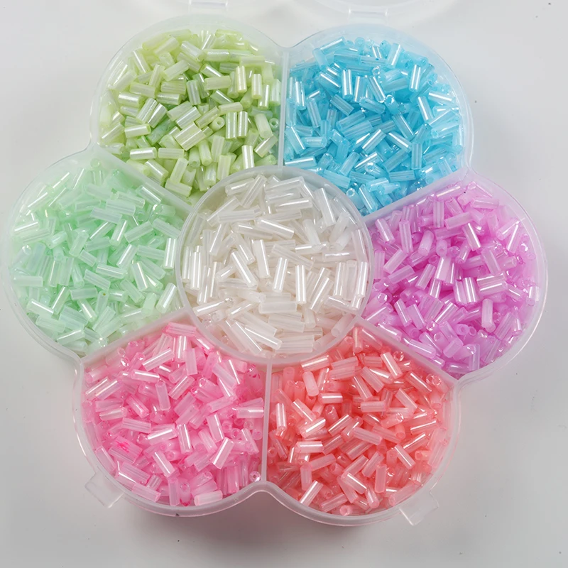 2x6mm Cream Colour Line Tube Beads Glass Mini Japan Beads For DIY Bracelet Jewelry Dress Making Garments Accessory