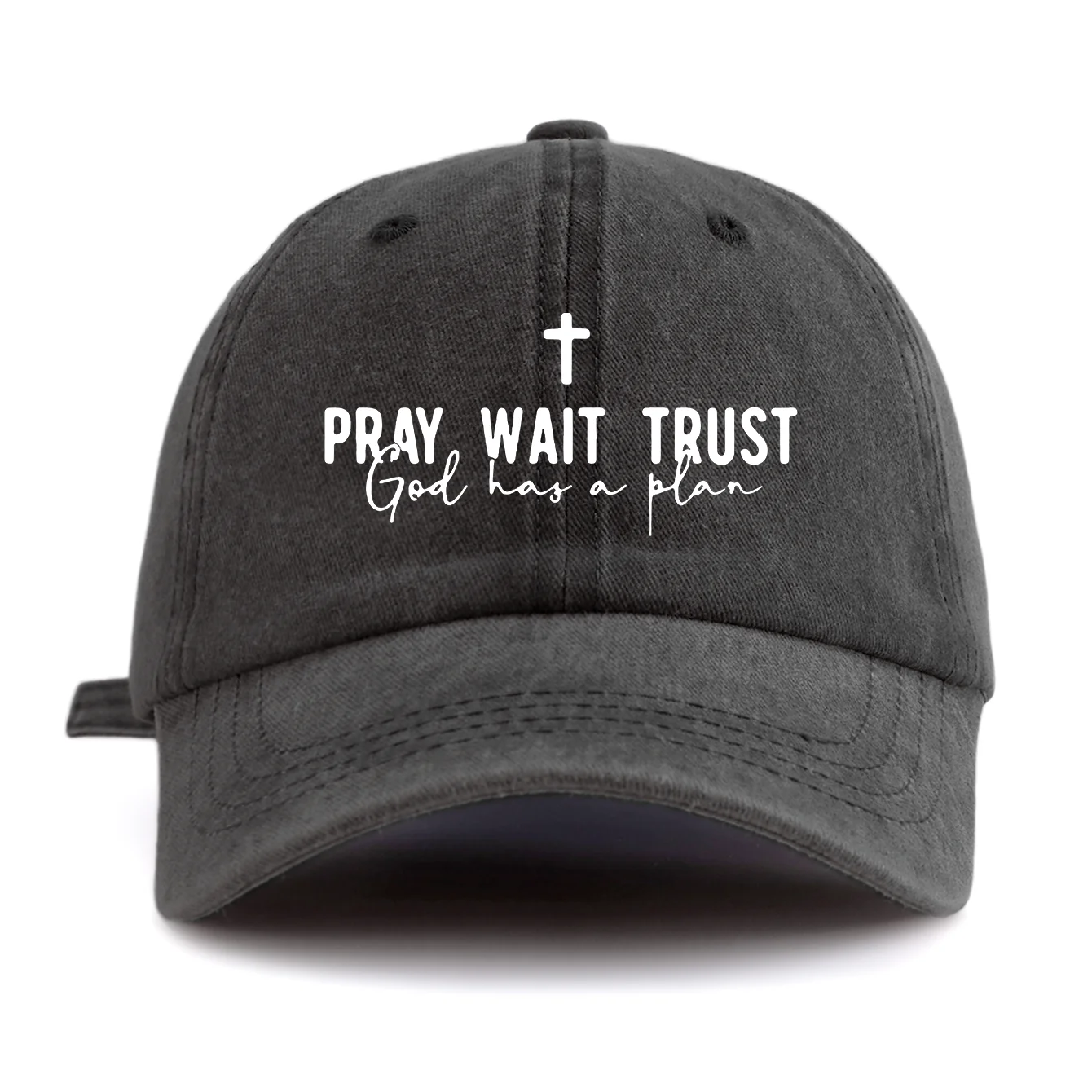 1pc Pray Wait Trust Print Washed Baseball Cap for Adults, Minimalist Retro Style Casual Soft Adjustable Dad Hat, Perfect As Gift