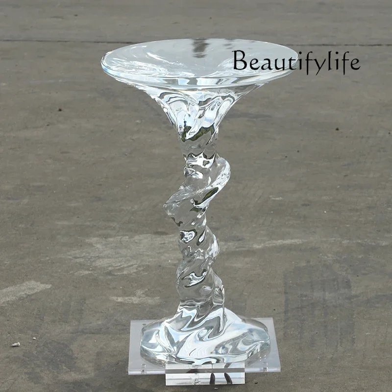 

N44 Simple and modern light luxury edge few round transparent resin sofa corner few living room household small coffee table