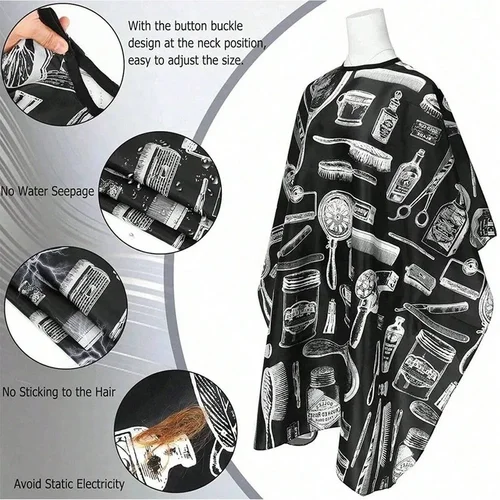 Imagen 2 del producto WANMEI-Juego de capa de peluquero, capa de estilista de peluquero con hebilla ajustable, cepillo para quitar el polvo y peine, herramienta de barbería