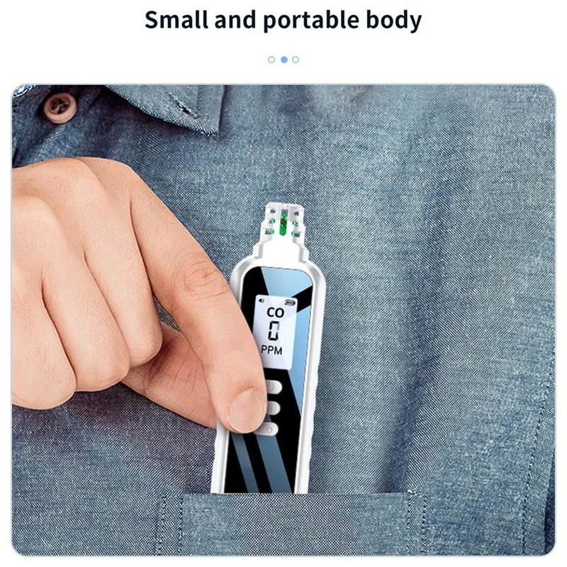 كاشفات أول أكسيد الكربون المحمولة للسفر، كاشف ثاني أكسيد الكربون المحمول بشاشة LCD مع بطاريتين AAA، (أبيض) متين