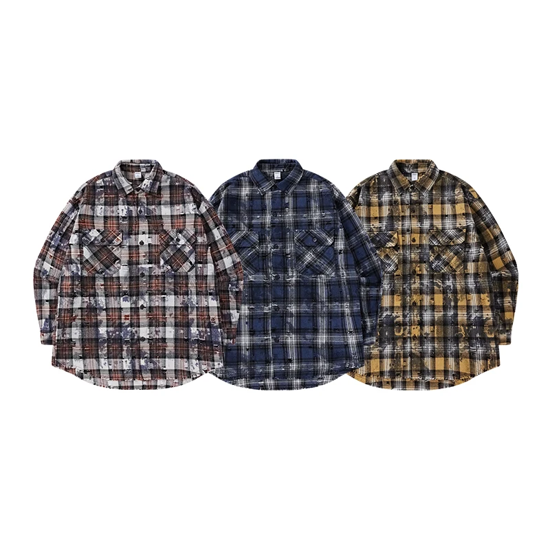 High-End-Persönlichkeit unregelmäßige Jacquard Plaid Herren hemd Jacke lässige Mode lose vielseitige Paar Tops