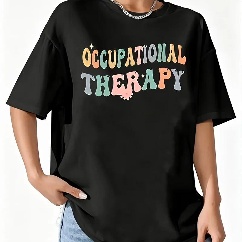 Occupational Therapy Women's 100% Cotton T-Shirt Short Sleeve Top Casual Round Neck Fun Print Tee S-5Xl
