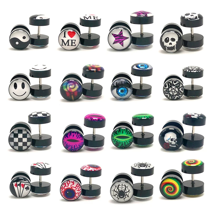 Pendientes nuevos de joyería de moda para mujer, Piercing de barra, pendientes Punk para hombre, tapones para los oídos falsos negros, joyería para Piercing corporal, 2 uds.