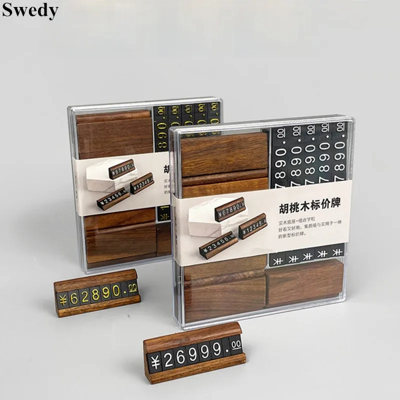 10 Sets / Box Mini Wood Combined Number Price Cube Tag Jewelry Adjustable Number Pricing Label Sign Holder Card Stand