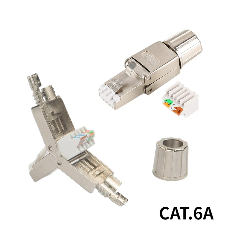 RJ45,8P8C tool free CAT.6A, сетевой кабель, прозрачная головка, перфорированный адаптер, цинковый сплав, металл she