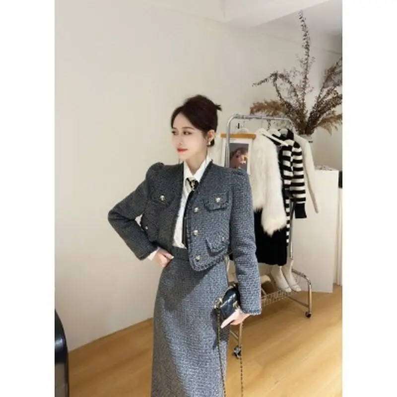 UNXX Autumn/winter 2024 New Stylish Set: Crisp Classy Tweed-inspired Goddess Jacket + Skirt Two-piece Ensemble Hot Sale