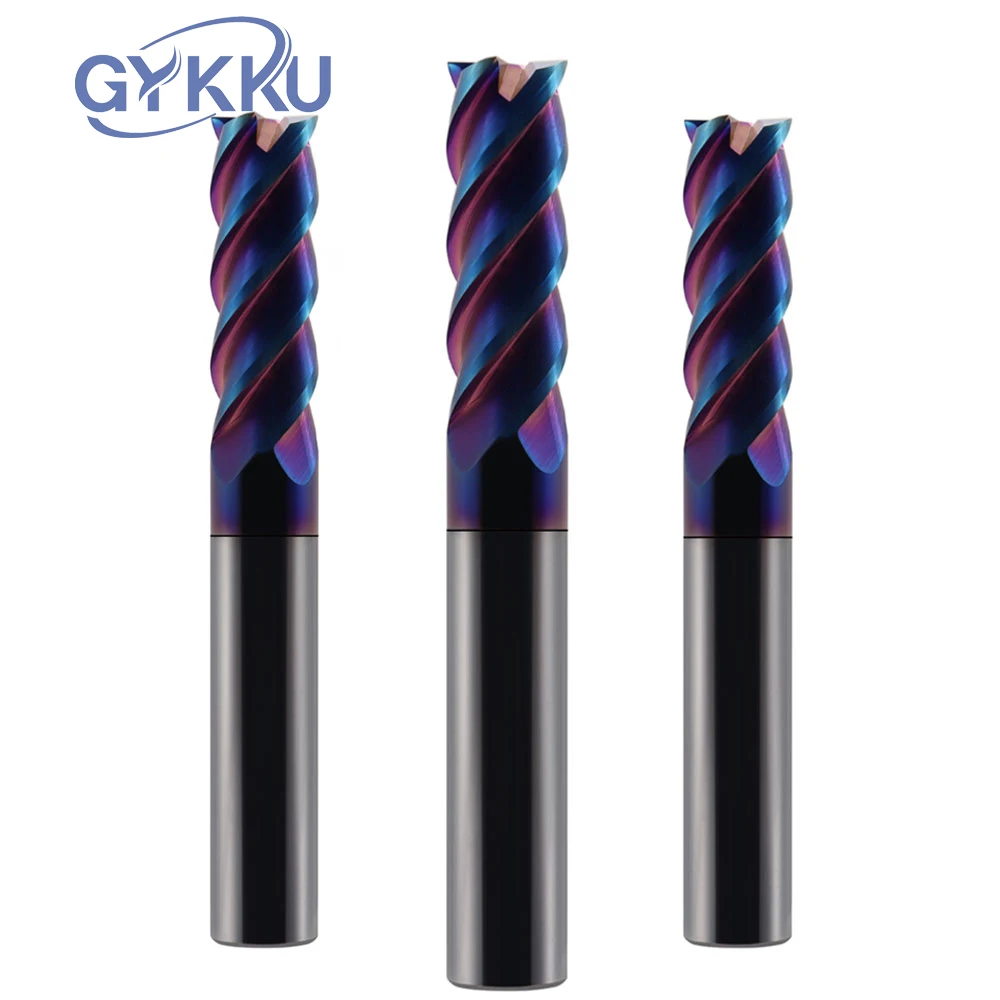 GYKKU HRC65 Milling Cutter 4 Flute Flat Carbide End Mill For Stainless Steel Router Bit CNC Machining Tools 4mm 6mm 8mm 10mm