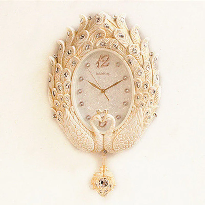 T*-Round Peacock Wall Clocks Digital Restaurant Creative Silent Wall Watch Xenomorph Art Mural Relogio De Parede Home Decoration