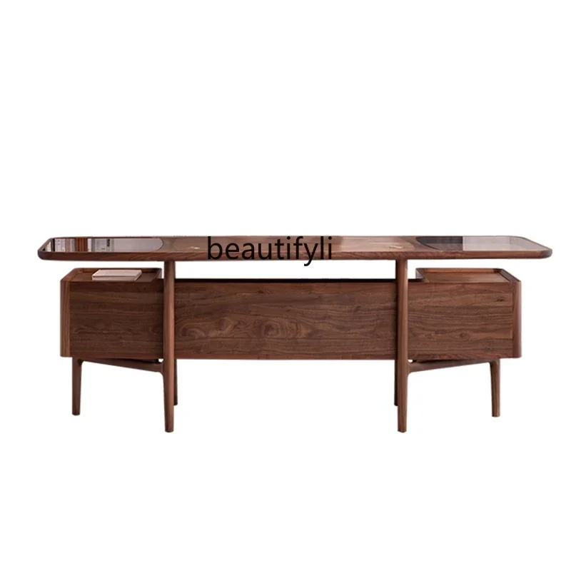 

New Chinese light luxury solid wood large board desk home study boss desk walnut writing desk