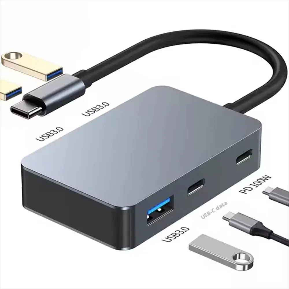 USB-хаб 5-в-1 с поддержкой зарядки PD 100 Вт, 3 порта USB 3.0 5 Гбит/с, многопортовый адаптер Type-C для ноутбуков MacBook Pro/Air, HP, Dell, Lenovo