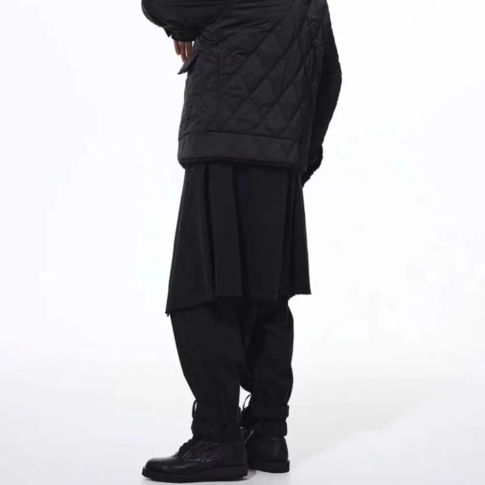 High Street Elastic Waist Pants Men's Dark Style Ankle Pants with Multiple Pockets Streetwear Casual Loose Pants