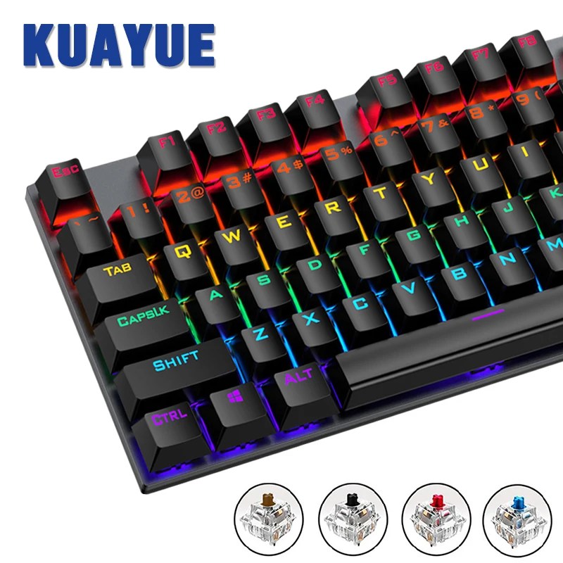 

Mechanical Gaming Keyboard Blue Red Switch 104 key Wired Keyboard Anti-ghosting RGB/ Mix Backlit LED USB For Gamer PC Laptop