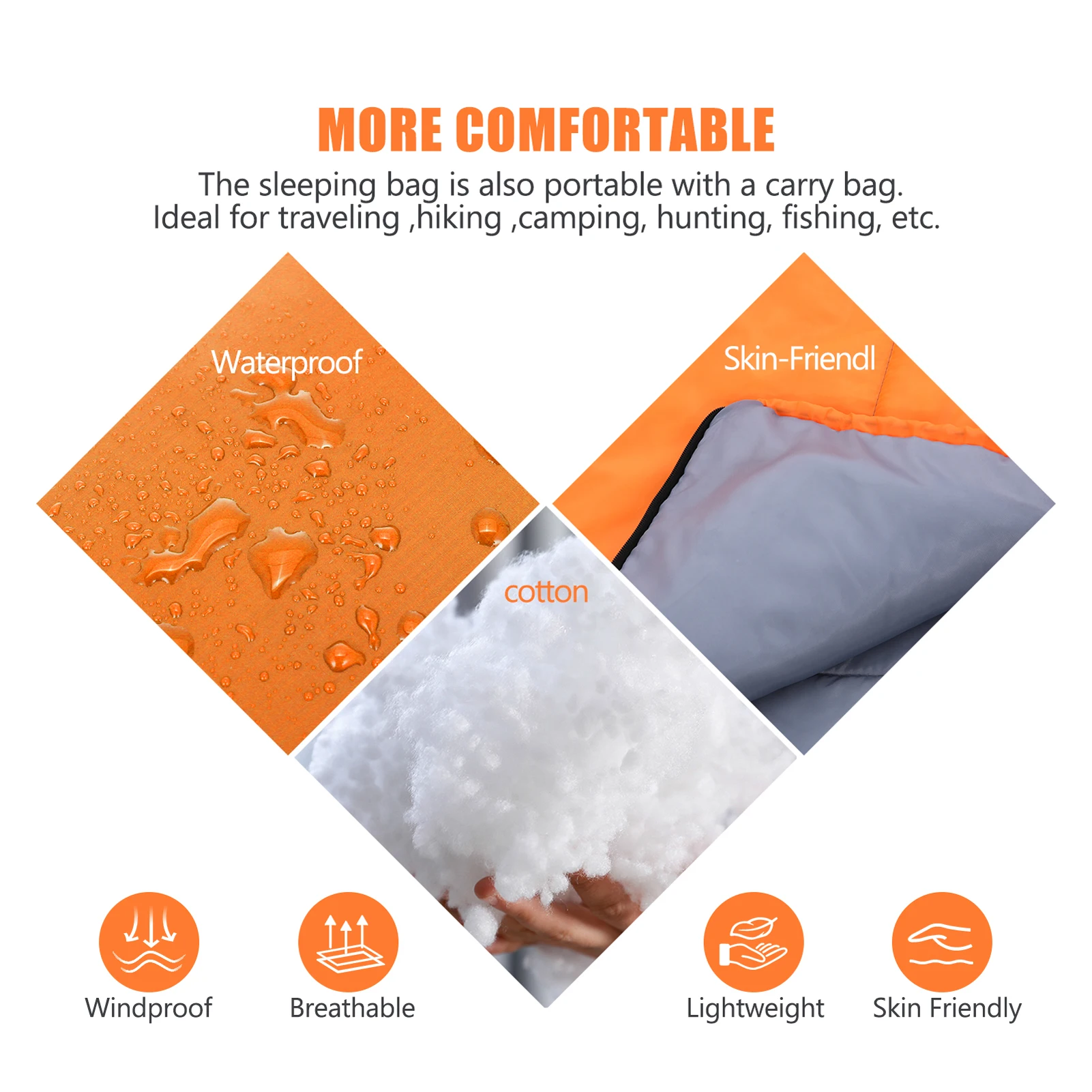 Lixada Portable Sleeping Bag for Adults 4-Season Winter Camping Warm Sleeping Bag Waterproof for Outdoor Camping Hiking Travel