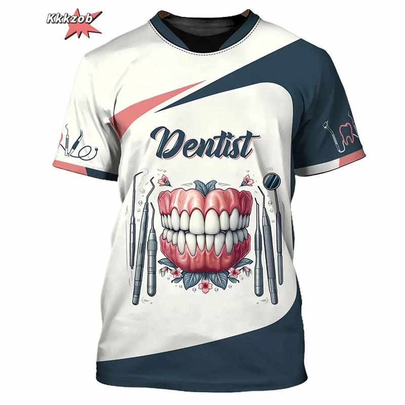 Men's T-Shirt Tooth 3D Printed Daily T Shirt for Man Short Sleeve Fashion Casual Street Dentist Uniform Men's Clothing Tops