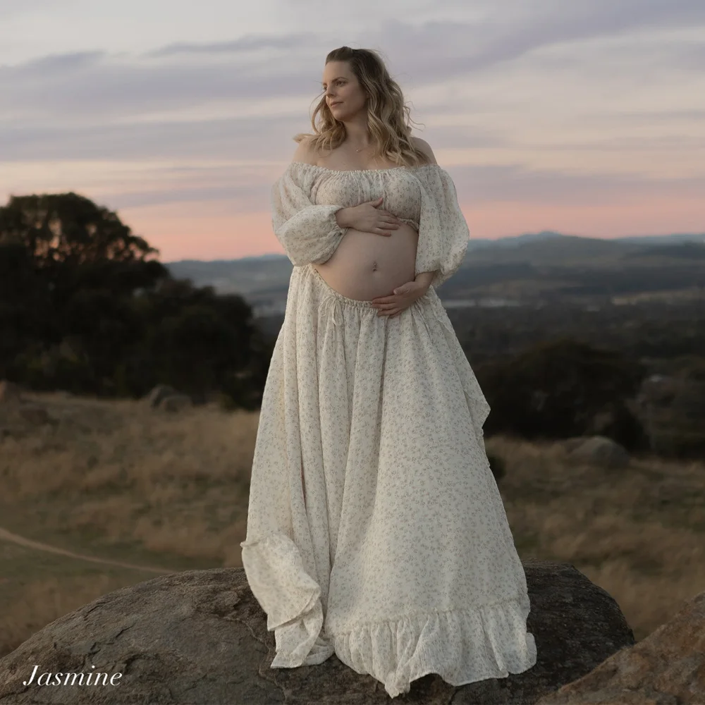 Dwuczęściowy zestaw ciążowy z szyfonu w kwiaty, sukienka w stylu boho do sesji zdjęciowych, sukienka ciążowa do sesji zdjęciowych dla kobiet.